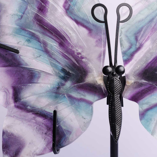 Rainbow Fluorite Butterfly Wings With Stand