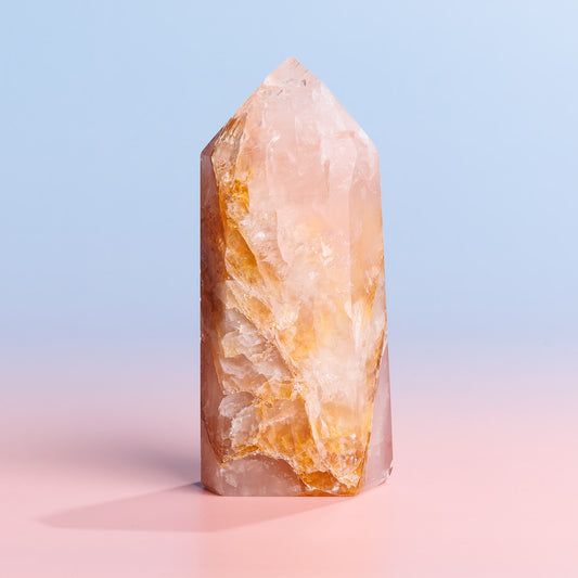 Rose Quartz with Golden Healer Tower