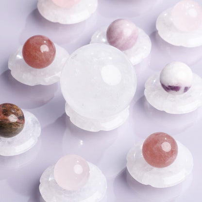 Clear Quartz Flower Sphere Stand