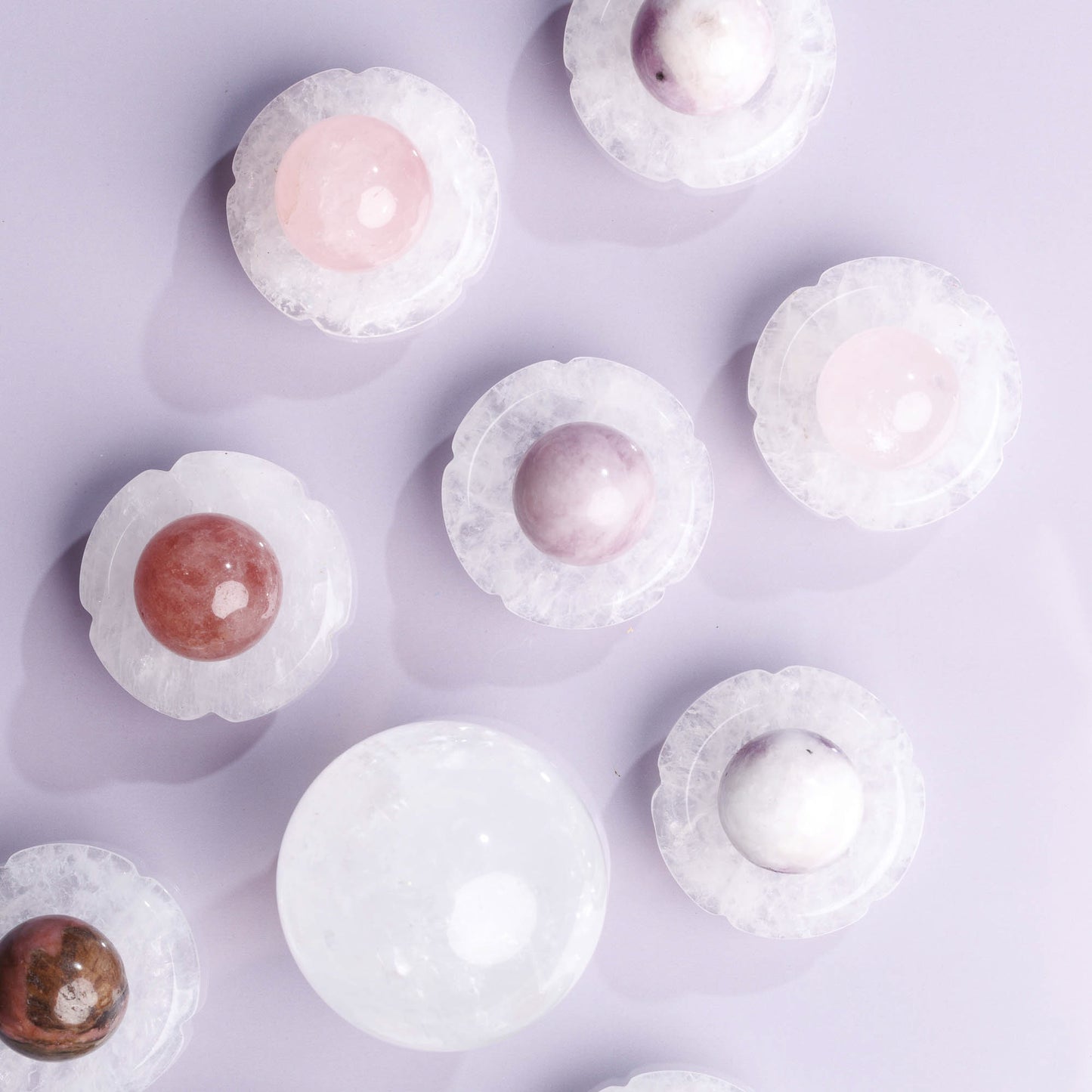 Clear Quartz Flower Sphere Stand