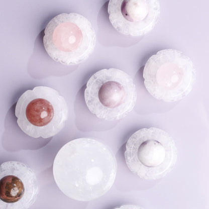 Clear Quartz Flower Sphere Stand