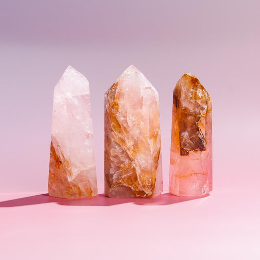 Rose Quartz with Golden Healer Tower