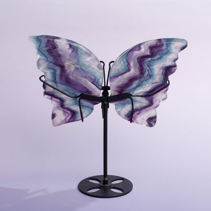 Rainbow Fluorite Butterfly Wings With Stand