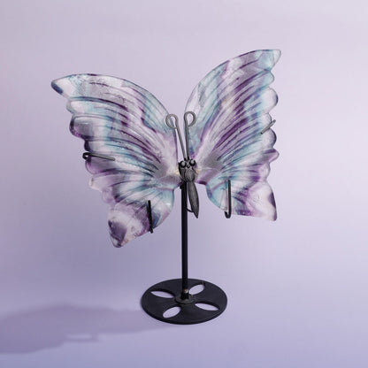 Rainbow Fluorite Butterfly Wings With Stand