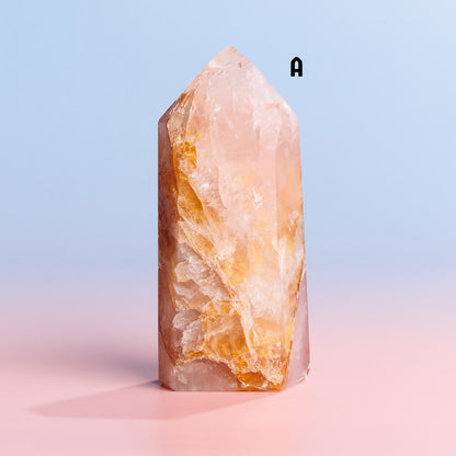 Rose Quartz with Golden Healer Tower