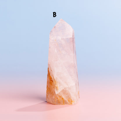Rose Quartz with Golden Healer Tower