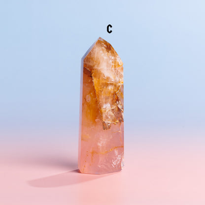 Rose Quartz with Golden Healer Tower