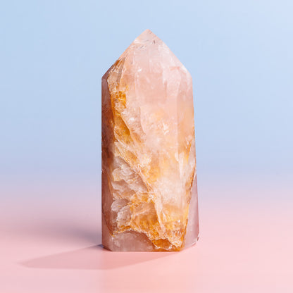 Rose Quartz with Golden Healer Tower
